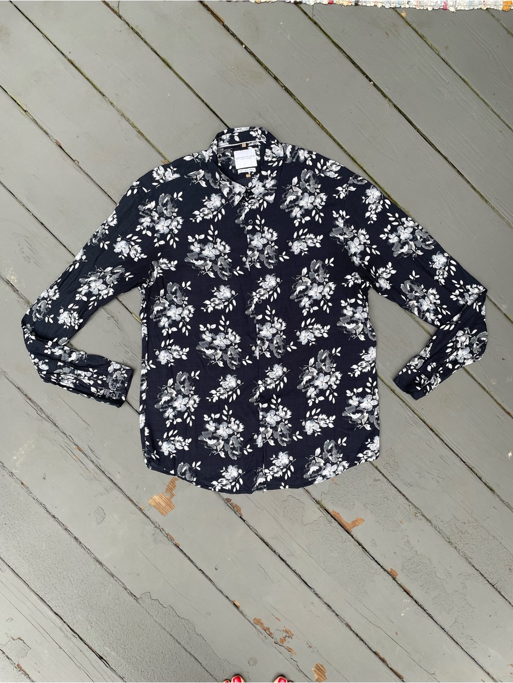 Denim & Flower Men’s Navy Floral Long Sleeve Button-Down Shirt Size L Streetwear